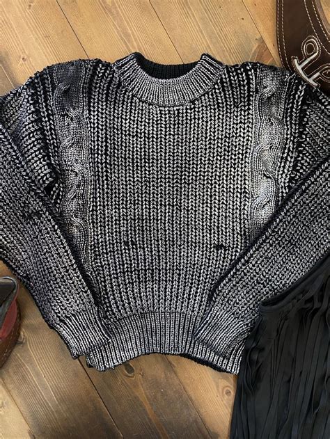 white house black market silver metallic cable crossover sweater|Shop Women's Sweaters Online & In.